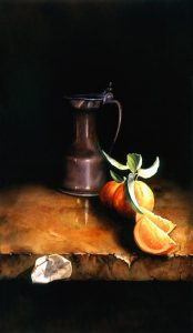 ‘La Cruche et l’orange’ - Still Life Painting - Watercolor on Arches 300gsm hot pressed paper 15″ x 8 1/2″ 382 mm x 218 mm